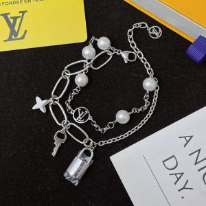 LOUIS VUITTON LV MIX CHAINS ARMBAND SILVER M1380A