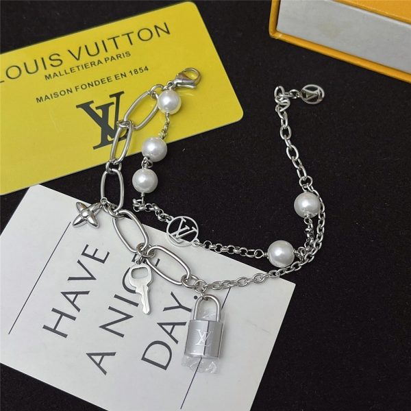 LOUIS VUITTON LV MIX CHAINS ARMBAND SILVER M1380A