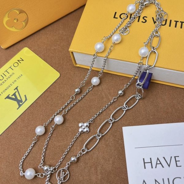 LOUIS VUITTON LV MIX CHAINS NECKLACE SILVER M02516