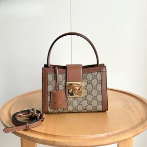 GUCCI PADLOCK SMALL TOP HANDLE BAG BEIGE AND DARK BROWN 20CM ‎‎841653 FAD6L 9758