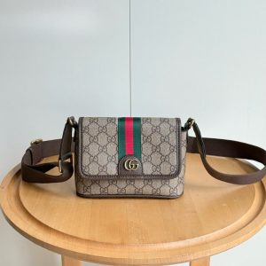 GUCCI OPHIDIA MINI BAG BEIGE AND DARK BROWN 18CM ‎838599 FAEOF 9745