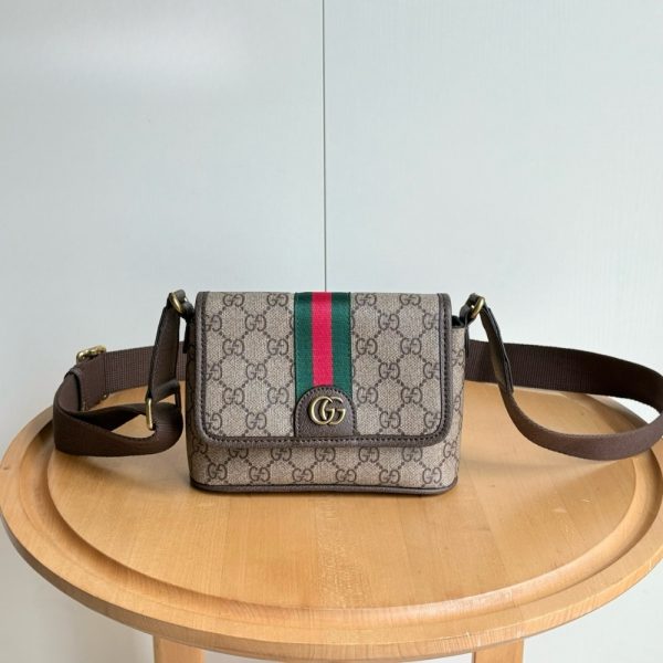 GUCCI OPHIDIA MEDIUM CROSSBODY BAG BEIGE AND DARK BROWN 28CM 834468 FAEOF 9745