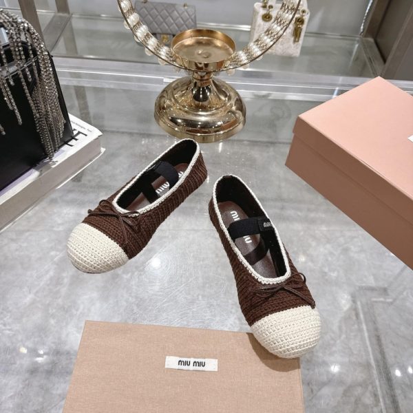 MIUMIU CROCHET KNIT BALLERINA SHOES COCOA IVORY 5F138E 2CQ2 F0CMS F 005