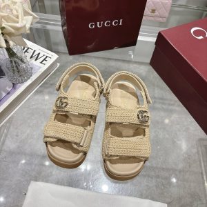 GUCCI WOMEN SANDAL WITH DOUBLE G BEIGE CROCHET ‎835086 FAEQ2 9552
