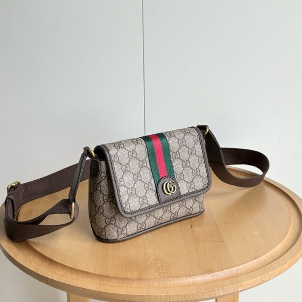 GUCCI OPHIDIA MINI BAG BEIGE AND DARK BROWN 18CM ‎838599 FAEOF 9745