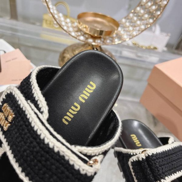 MIUMIU CROCHET KNIT SLIDES BLACK