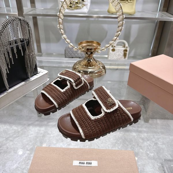 MIUMIU CROCHET KNIT SLIDES BROWN 5XX641 2CQ2 F0CMS F 010