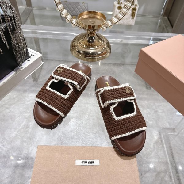 MIUMIU CROCHET KNIT SLIDES BROWN 5XX641 2CQ2 F0CMS F 010
