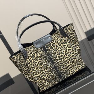 CELINE LEOPARD PRINT CANVAS TOTE BAG 32CM