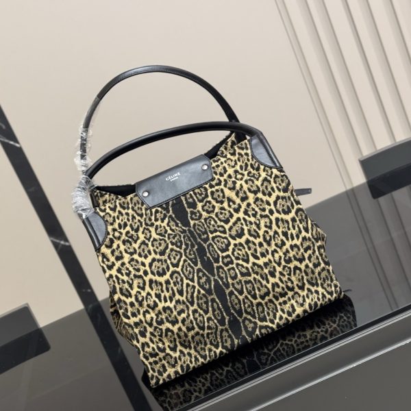 CELINE LEOPARD PRINT CANVAS TOTE BAG 32CM