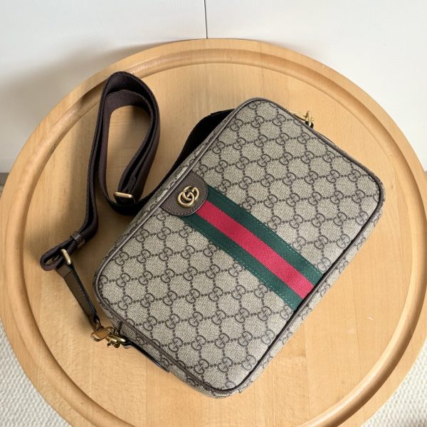 GUCCI OPHIDIA MEDIUM CROSSBODY BAG BEIGE AND DARK BROWN 28CM 834468 FAEOF 9745