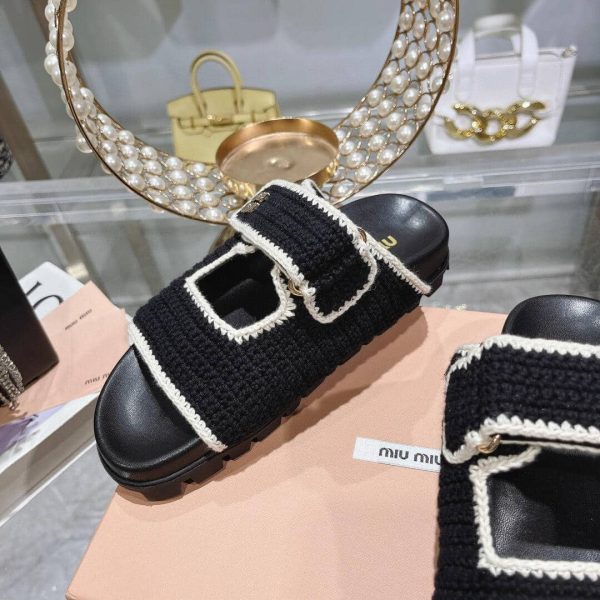 MIUMIU CROCHET KNIT SLIDES BLACK