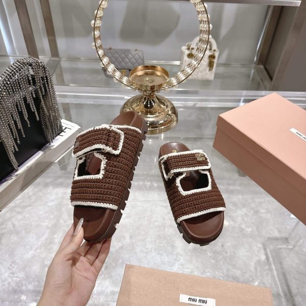 MIUMIU CROCHET KNIT SLIDES BROWN 5XX641 2CQ2 F0CMS F 010