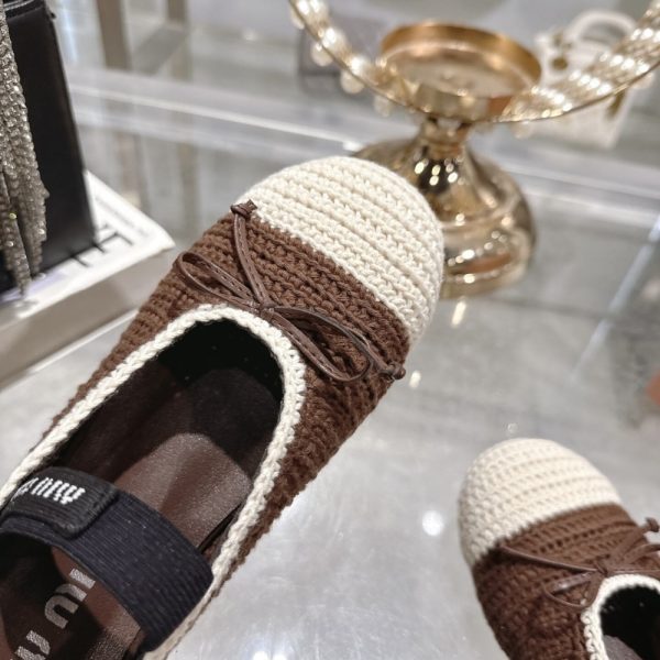 MIUMIU CROCHET KNIT BALLERINA SHOES COCOA IVORY 5F138E 2CQ2 F0CMS F 005