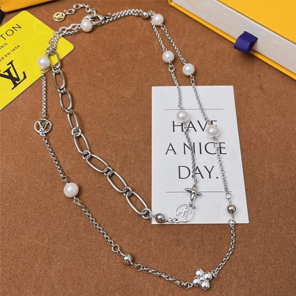 LOUIS VUITTON LV MIX CHAINS NECKLACE SILVER M02516
