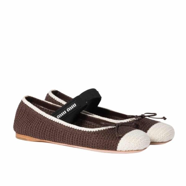 MIUMIU CROCHET KNIT BALLERINA SHOES COCOA IVORY 5F138E 2CQ2 F0CMS F 005