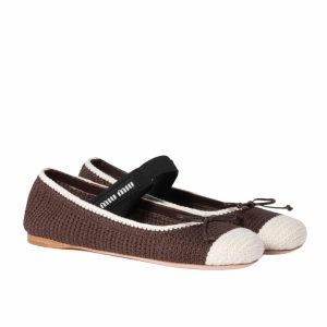 MIUMIU CROCHET KNIT BALLERINA SHOES COCOA IVORY 5F138E 2CQ2 F0CMS F 005