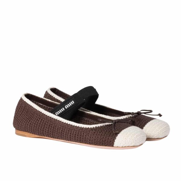 MIUMIU CROCHET KNIT BALLERINA SHOES COCOA IVORY 5F138E 2CQ2 F0CMS F 005