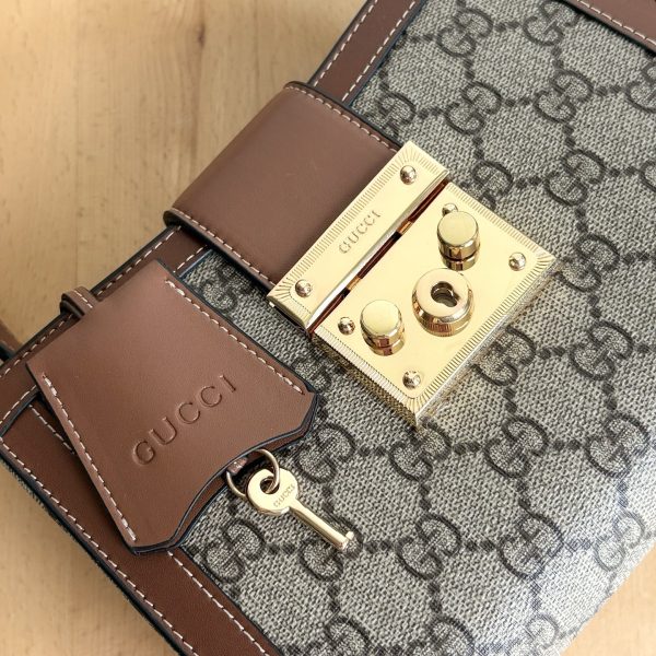 GUCCI PADLOCK SMALL TOP HANDLE BAG BEIGE AND DARK BROWN 20CM ‎‎841653 FAD6L 9758