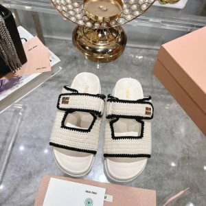 MIUMIU CROCHET KNIT SLIDES WHITE 5XX641 2CQ2 F0A72 F 010