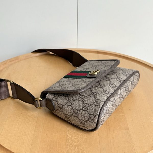 GUCCI OPHIDIA MINI BAG BEIGE AND DARK BROWN 18CM ‎838599 FAEOF 9745