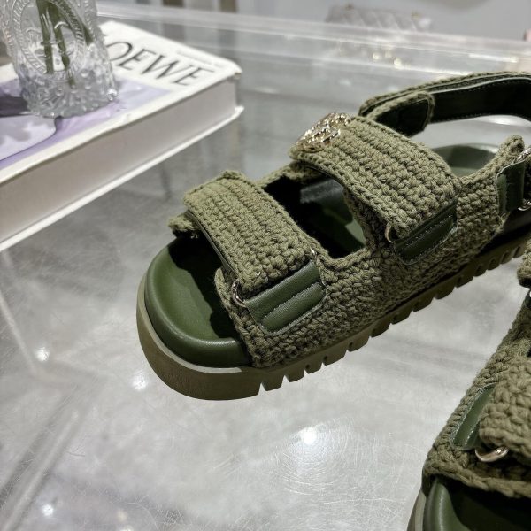GUCCI WOMEN SANDAL WITH DOUBLE G DARK GREEN CROCHET ‎835086 FAEQ2 3037