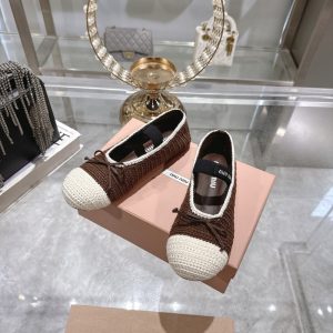 MIUMIU CROCHET KNIT BALLERINA SHOES COCOA IVORY 5F138E 2CQ2 F0CMS F 005