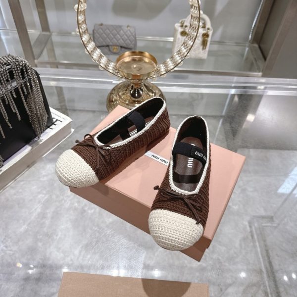 MIUMIU CROCHET KNIT BALLERINA SHOES COCOA IVORY 5F138E 2CQ2 F0CMS F 005
