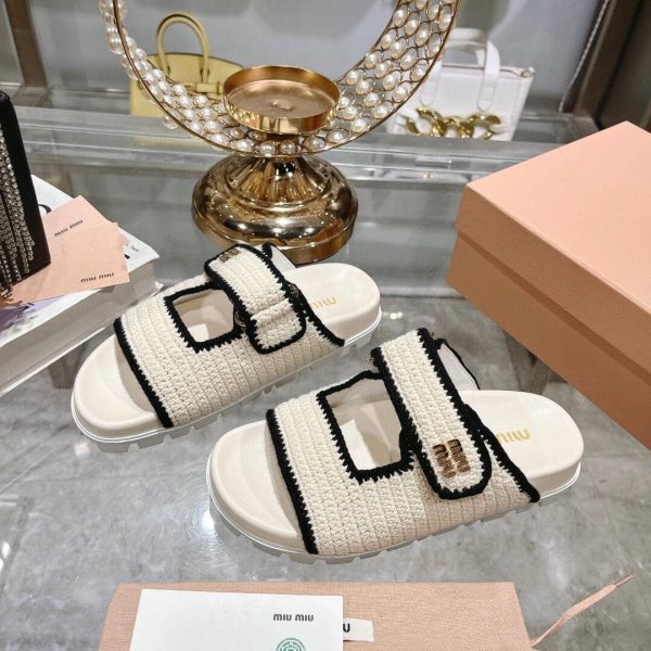 MIUMIU CROCHET KNIT SLIDES WHITE 5XX641 2CQ2 F0A72 F 010
