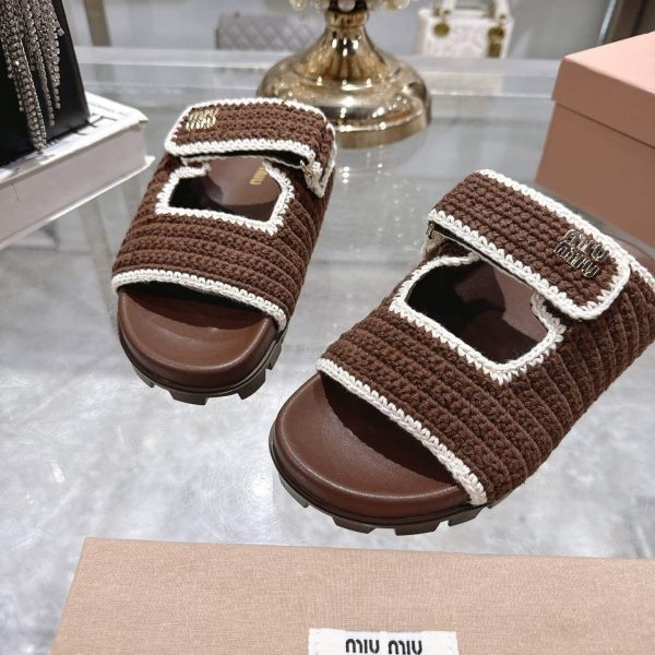 MIUMIU CROCHET KNIT SLIDES BROWN 5XX641 2CQ2 F0CMS F 010