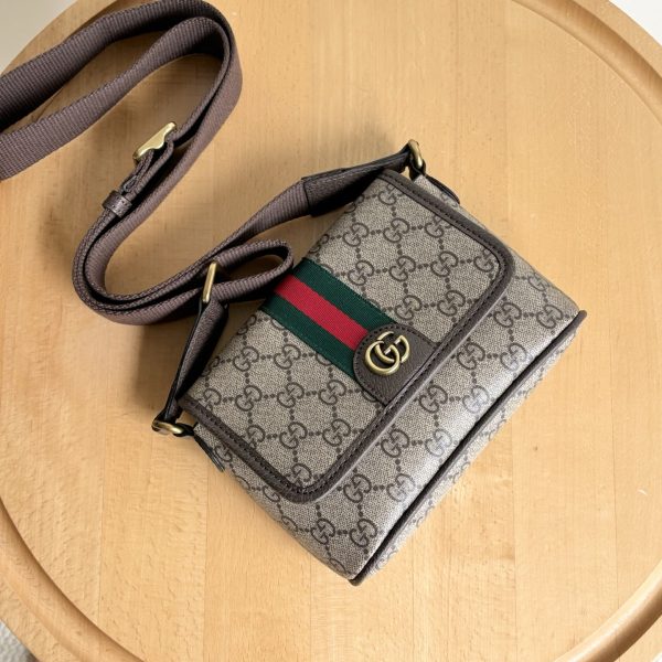 GUCCI OPHIDIA MINI BAG BEIGE AND DARK BROWN 18CM ‎838599 FAEOF 9745