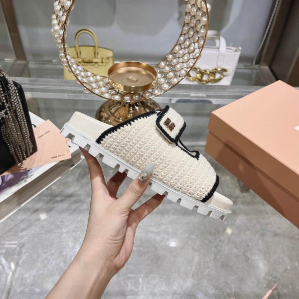 MIUMIU CROCHET KNIT SLIDES WHITE 5XX641 2CQ2 F0A72 F 010