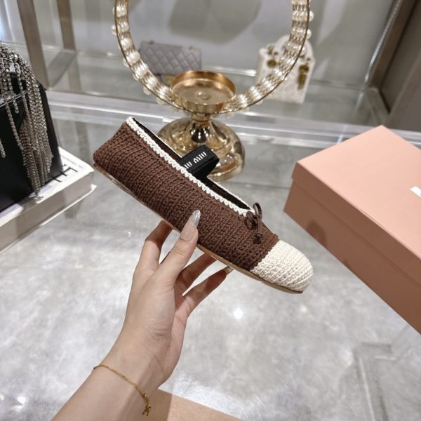 MIUMIU CROCHET KNIT BALLERINA SHOES COCOA IVORY 5F138E 2CQ2 F0CMS F 005
