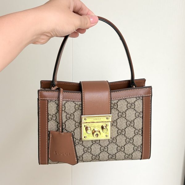 GUCCI PADLOCK SMALL TOP HANDLE BAG BEIGE AND DARK BROWN 20CM ‎‎841653 FAD6L 9758