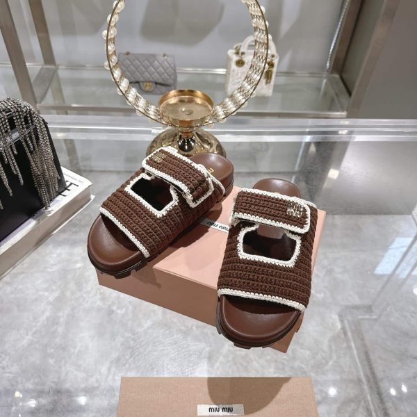 MIUMIU CROCHET KNIT SLIDES BROWN 5XX641 2CQ2 F0CMS F 010