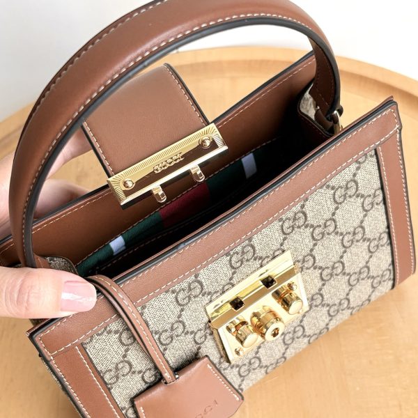 GUCCI PADLOCK SMALL TOP HANDLE BAG BEIGE AND DARK BROWN 20CM ‎‎841653 FAD6L 9758