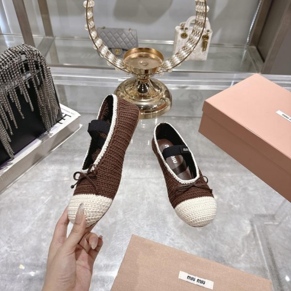 MIUMIU CROCHET KNIT BALLERINA SHOES COCOA IVORY 5F138E 2CQ2 F0CMS F 005