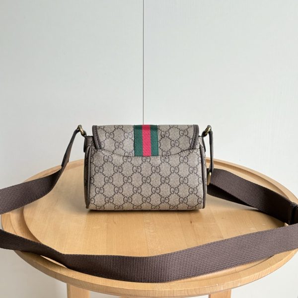 GUCCI OPHIDIA MINI BAG BEIGE AND DARK BROWN 18CM ‎838599 FAEOF 9745