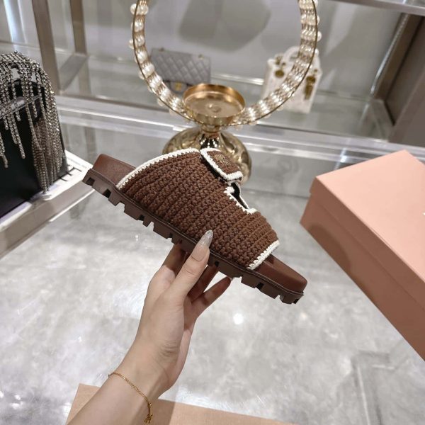 MIUMIU CROCHET KNIT SLIDES BROWN 5XX641 2CQ2 F0CMS F 010