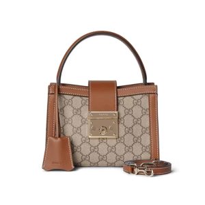 GUCCI PADLOCK SMALL TOP HANDLE BAG BEIGE AND DARK BROWN 20CM ‎‎841653 FAD6L 9758