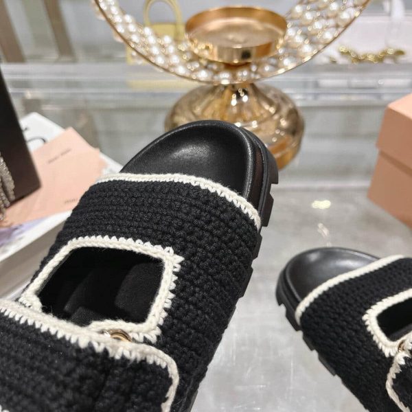 MIUMIU CROCHET KNIT SLIDES BLACK