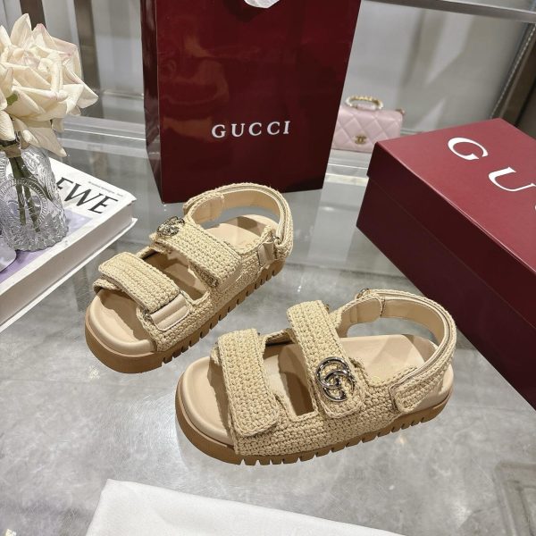 GUCCI WOMEN SANDAL WITH DOUBLE G BEIGE CROCHET ‎835086 FAEQ2 9552