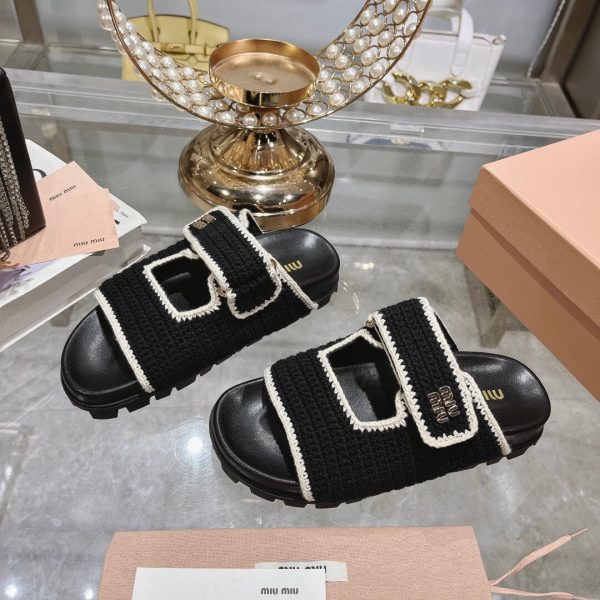 MIUMIU CROCHET KNIT SLIDES BLACK