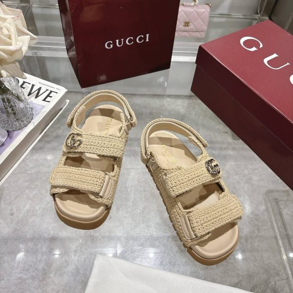 GUCCI WOMEN SANDAL WITH DOUBLE G BEIGE CROCHET ‎835086 FAEQ2 9552