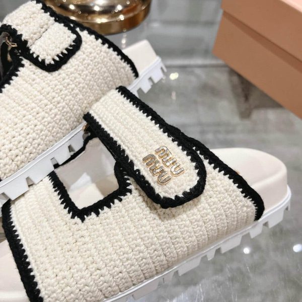MIUMIU CROCHET KNIT SLIDES WHITE 5XX641 2CQ2 F0A72 F 010