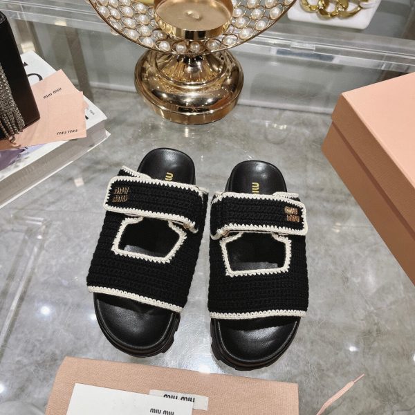 MIUMIU CROCHET KNIT SLIDES BLACK