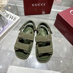 GUCCI WOMEN SANDAL WITH DOUBLE G DARK GREEN CROCHET ‎835086 FAEQ2 3037