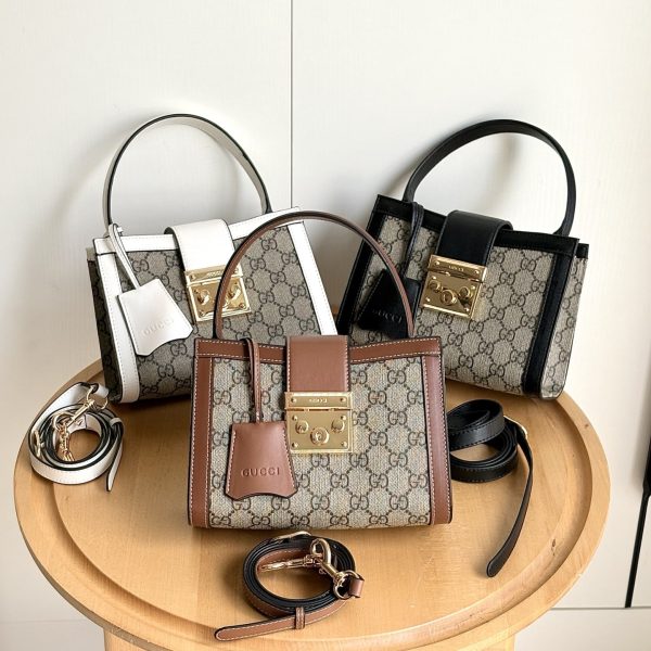 GUCCI PADLOCK SMALL TOP HANDLE BAG BEIGE AND DARK BROWN 20CM ‎‎841653 FAD6L 9758