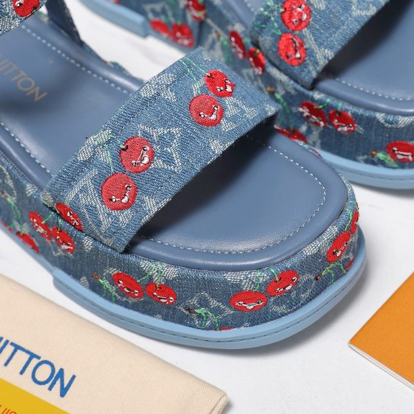 LOUIS VUITTON X TAKASHI MAYA PLATFORM SANDAL MONOGRAM CHERRY DENIM 1AHNYD