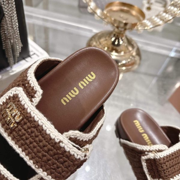 MIUMIU CROCHET KNIT SLIDES BROWN 5XX641 2CQ2 F0CMS F 010